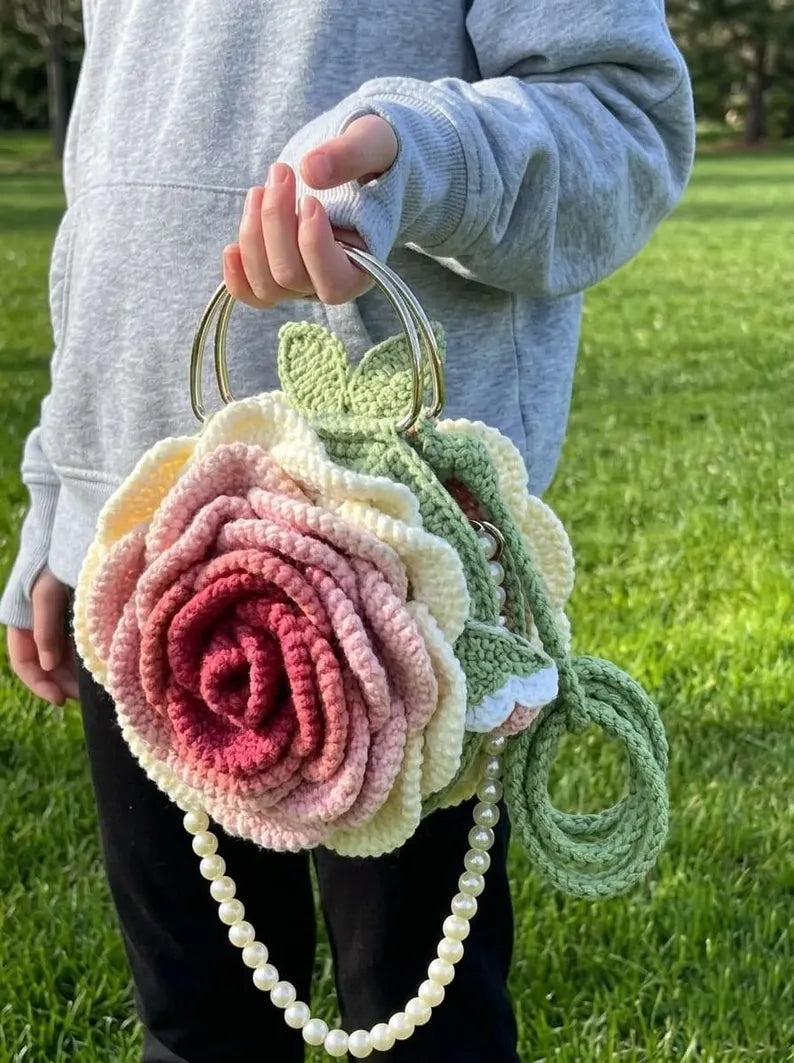 3D Blooming Rose Crochet Bag Pattern | Textured Floral Purse Tutorial (PDF Download)