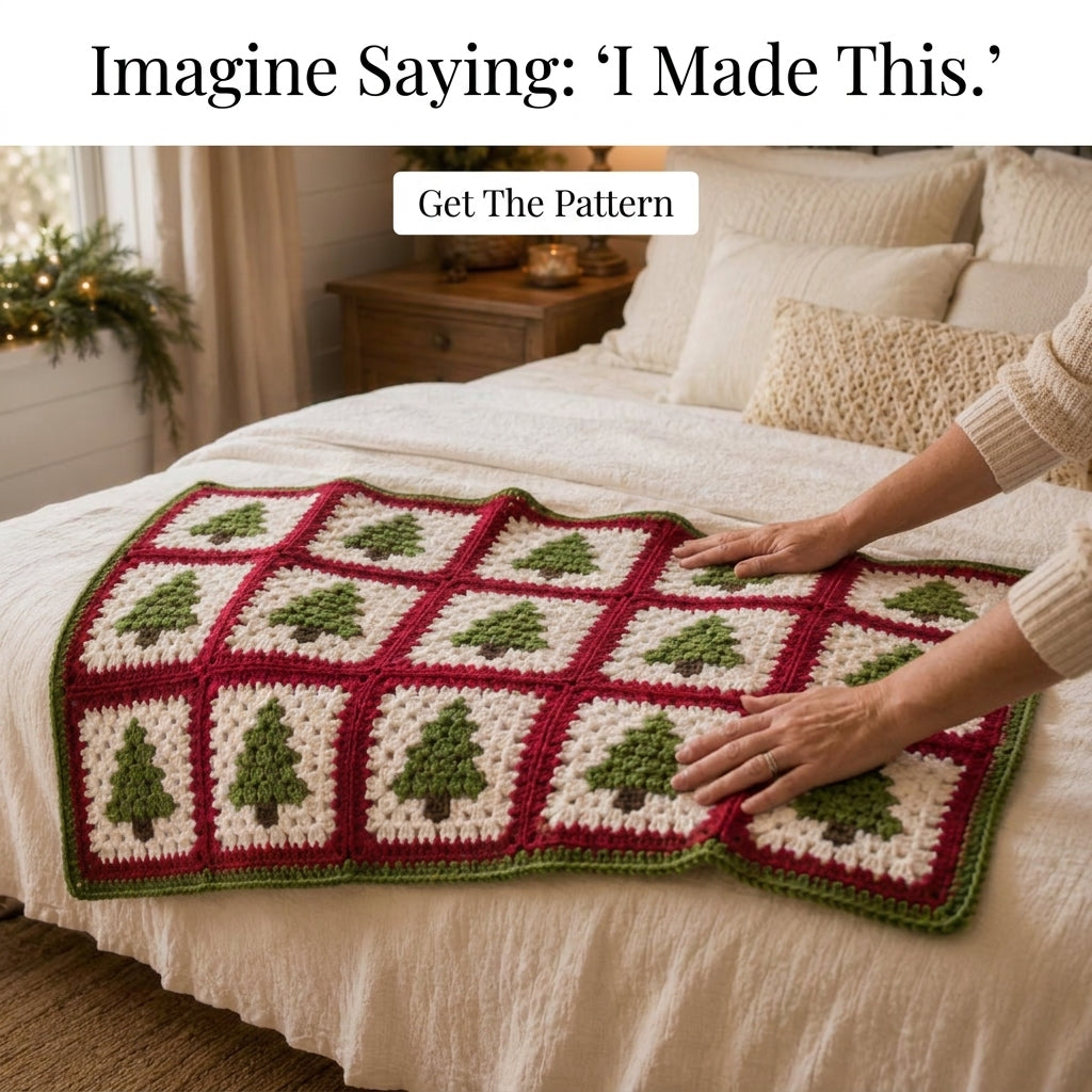 Christmas Tree Granny Square Blanket Crochet Pattern — Festive Throw in Red, Green and Cream, 4 Sizes, US Terms, PDF Download