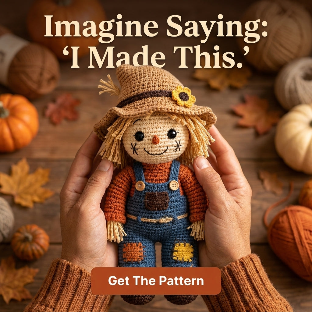 Scarecrow Amigurumi Crochet Pattern — Autumn Doll with Straw Hair and Dungarees, US Terms, PDF Download