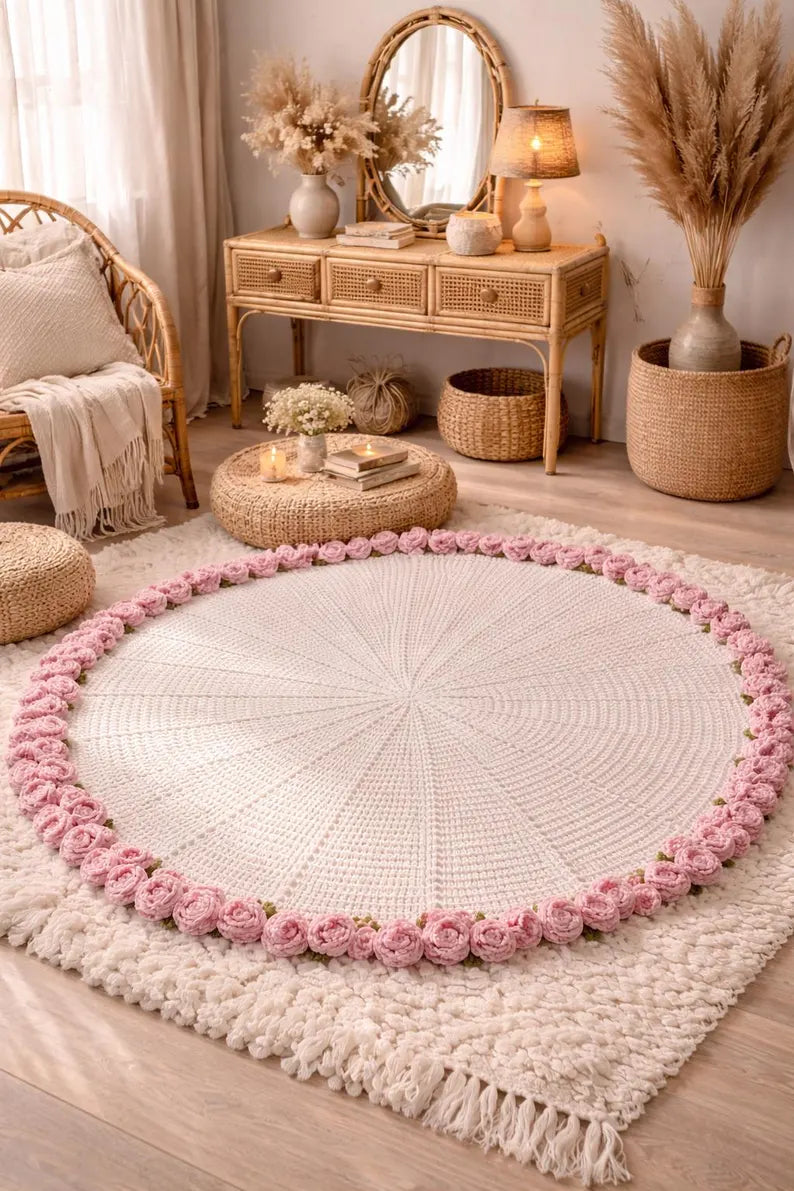 Crochet Rose Blanket Pattern, Flower Bouquet Blanket Crochet PDF, Aesthetic Round Blanket DIY, Rose Throw Pattern, Gift Idea Crochet