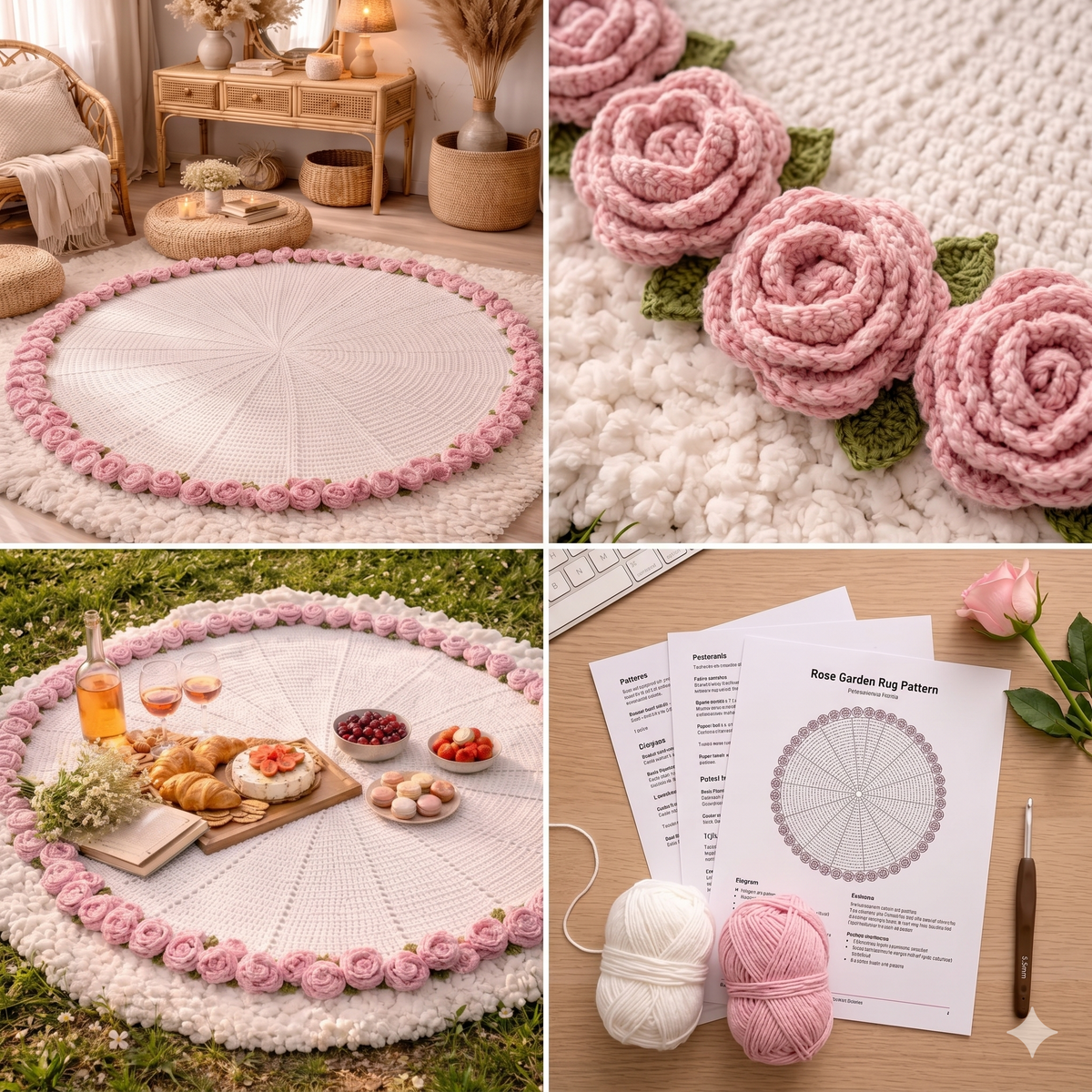 Crochet Rose Blanket Pattern, Flower Bouquet Blanket Crochet PDF, Aesthetic Round Blanket DIY, Rose Throw Pattern, Gift Idea Crochet