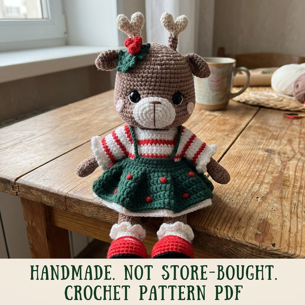 Reindeer Girl Amigurumi Doll Crochet Pattern PDF – Christmas Toy