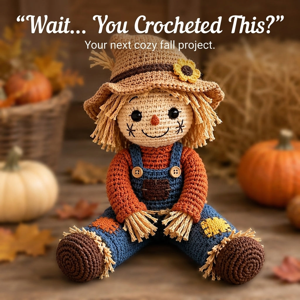 Scarecrow Amigurumi Crochet Pattern — Autumn Doll with Straw Hair and Dungarees, US Terms, PDF Download