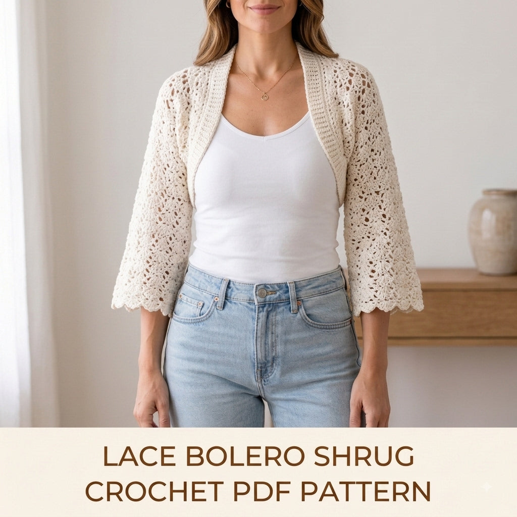 Lace Bolero Shrug Crochet Pattern PDF – Cropped Lace Shrug with Bell Sleeves