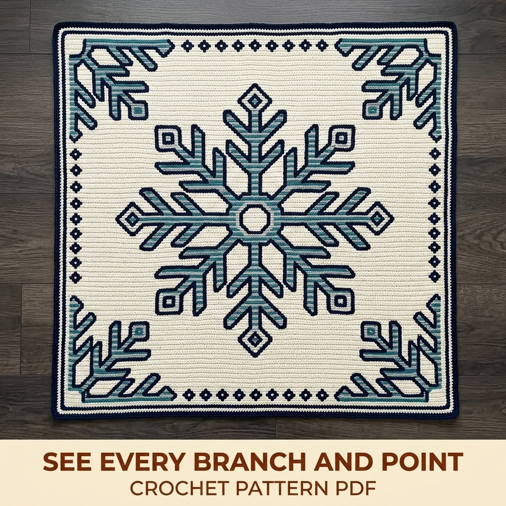Snowflake Tapestry Crochet Blanket Pattern PDF – Winter Throw in Teal and Navy