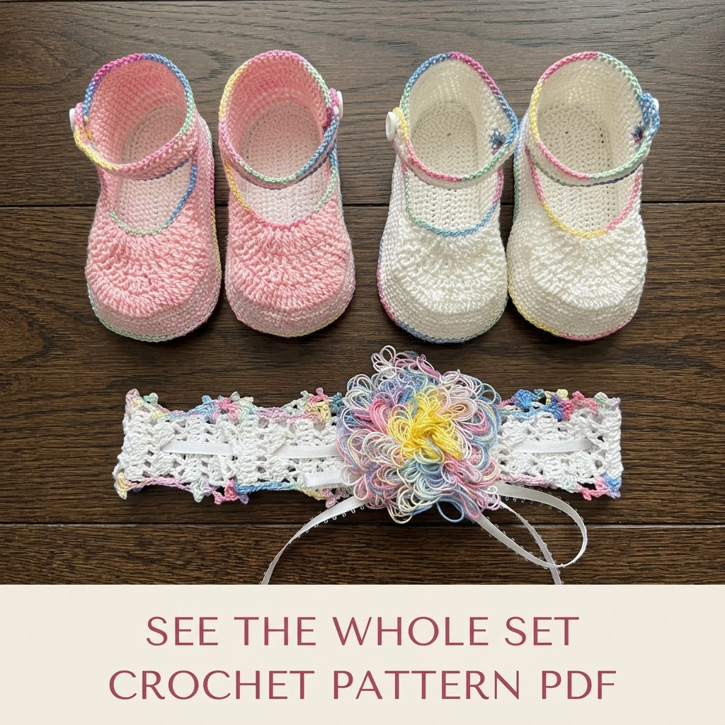Mary Jane Booties and Headband Set Crochet Pattern PDF – Baby Christening Set