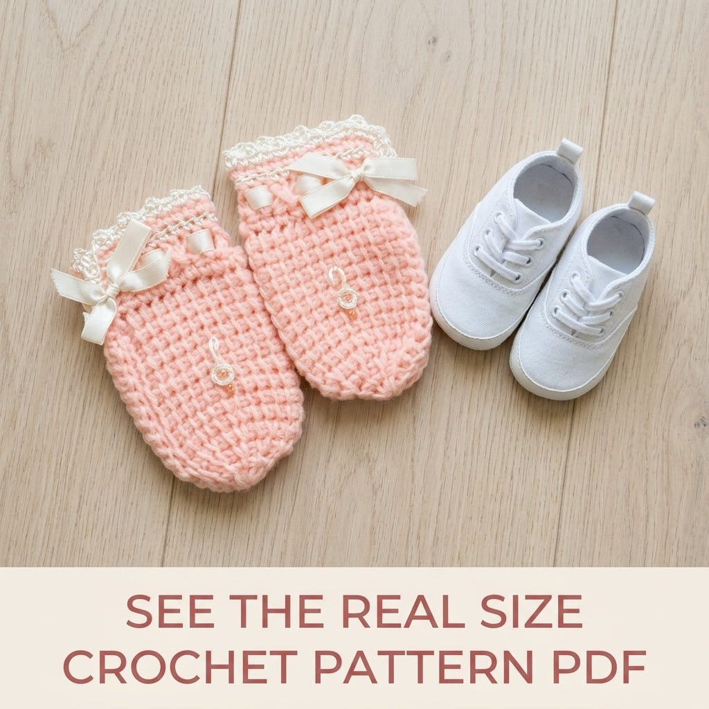 Ribbon Baby Mittens Crochet Pattern PDF – Newborn Mittens with Bows