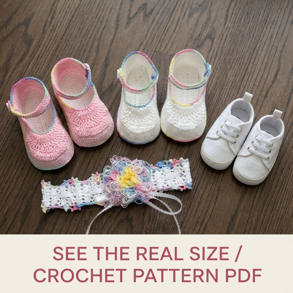 Mary Jane Booties and Headband Set Crochet Pattern PDF – Baby Christening Set