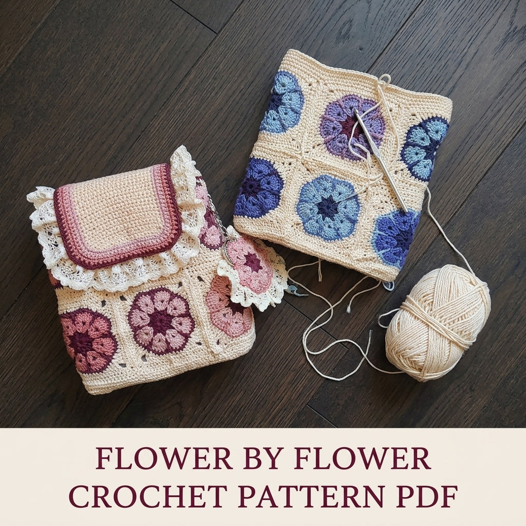 African Flower Mini Backpack Crochet Pattern PDF – Lace Ruffle Bag