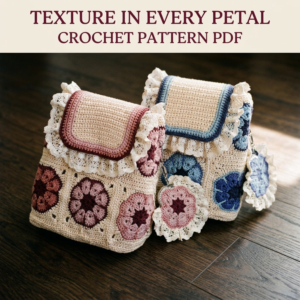 African Flower Mini Backpack Crochet Pattern PDF – Lace Ruffle Bag