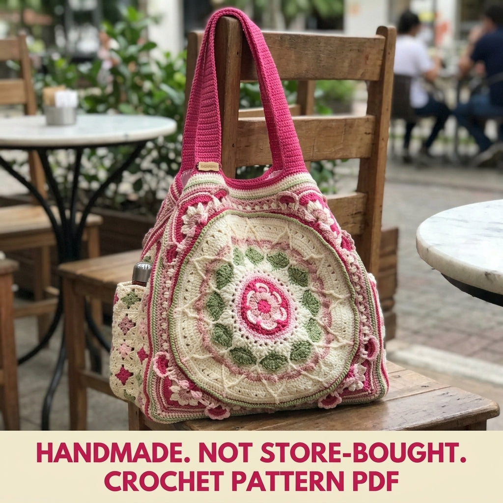 Mandala Medallion Tote Crochet Pattern PDF – Large Crochet Bag with Mandala