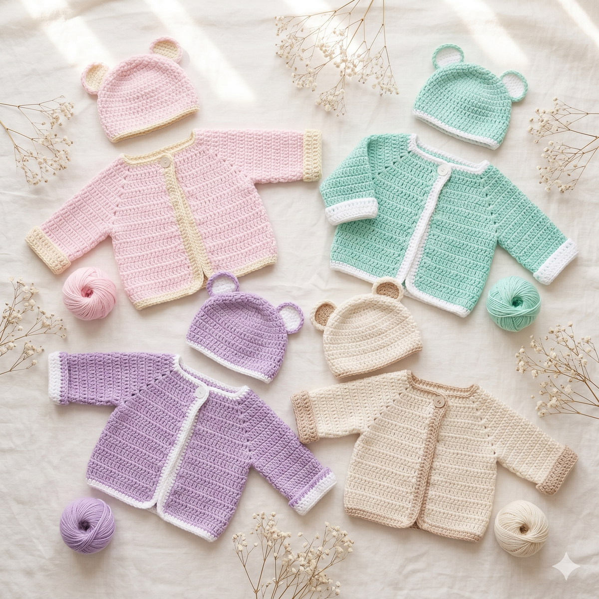 CROCHET PATTERN: Baby Cardigan & Teddy Bear Hat Set | Newborn Sweater Pattern | PDF Instant Download