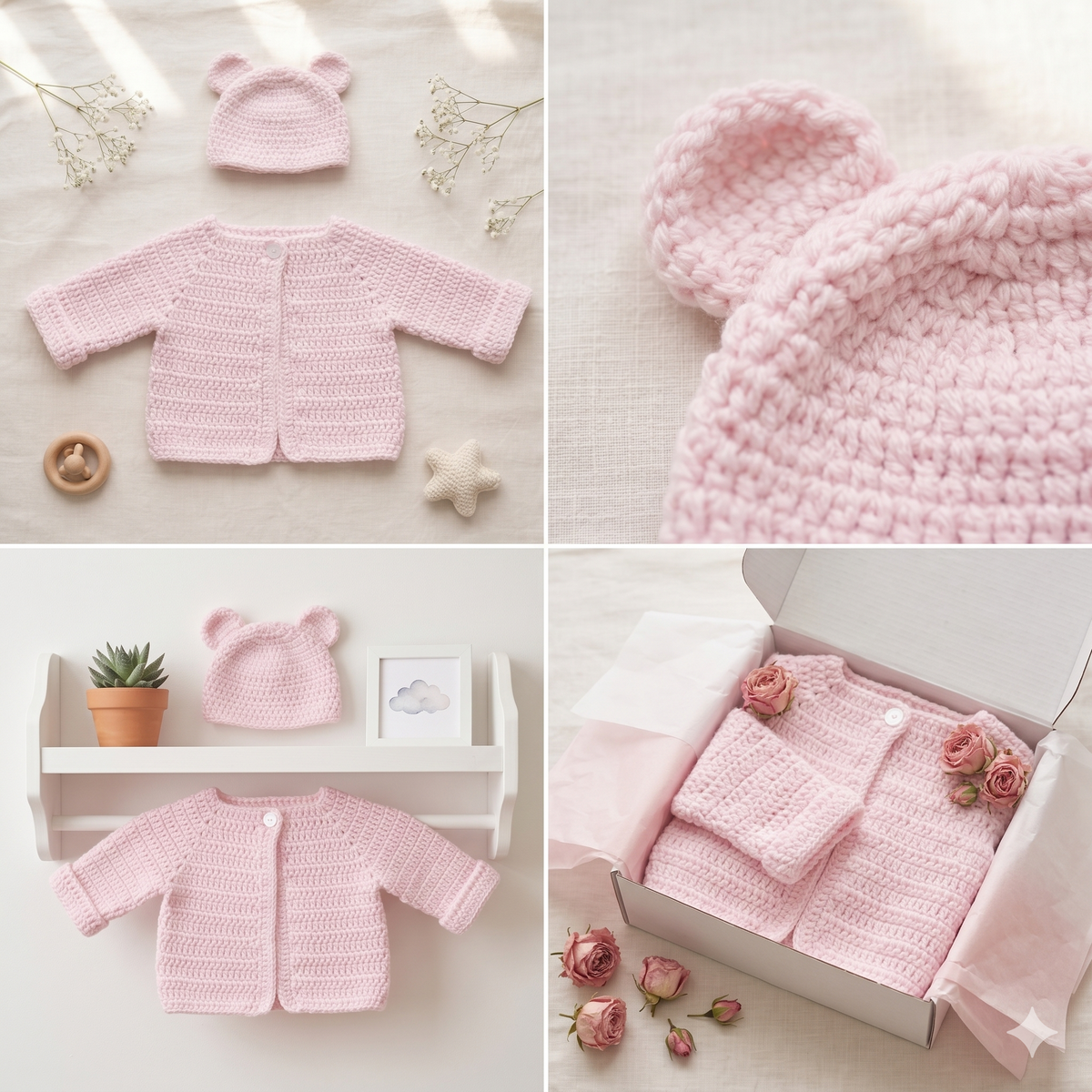 CROCHET PATTERN: Baby Cardigan & Teddy Bear Hat Set | Newborn Sweater Pattern | PDF Instant Download