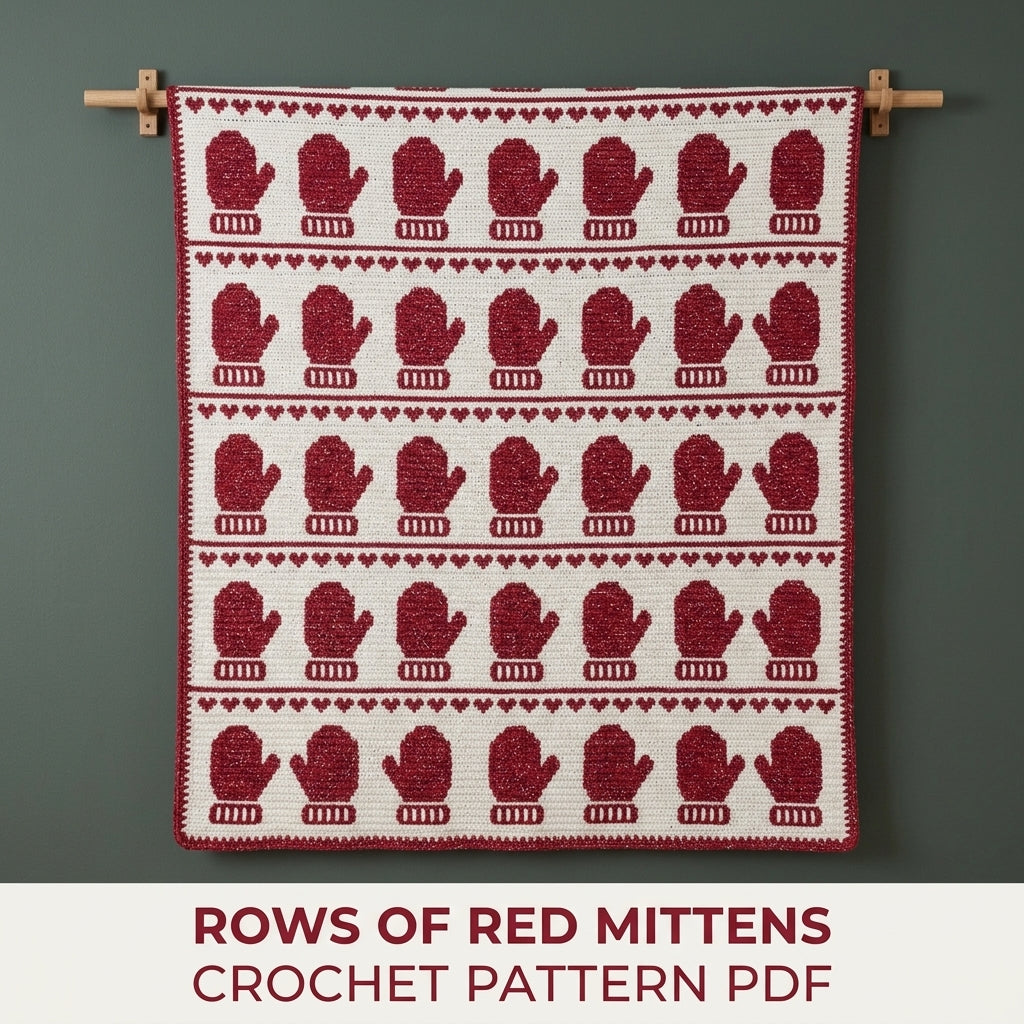 Mitten Crochet Blanket Pattern PDF – Christmas Tapestry Crochet Throw in Red and White
