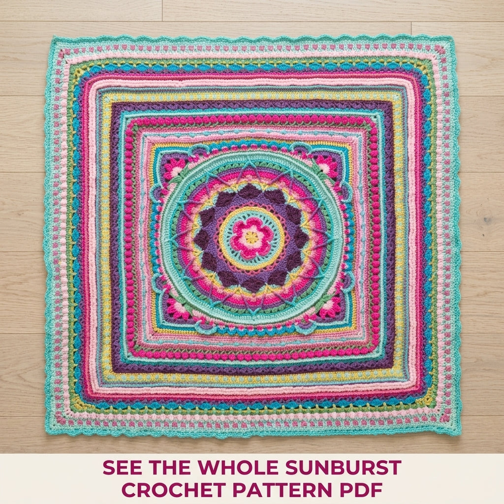 Candy Sunburst Mandala Blanket Crochet Pattern PDF – Bright Textured Square Throw