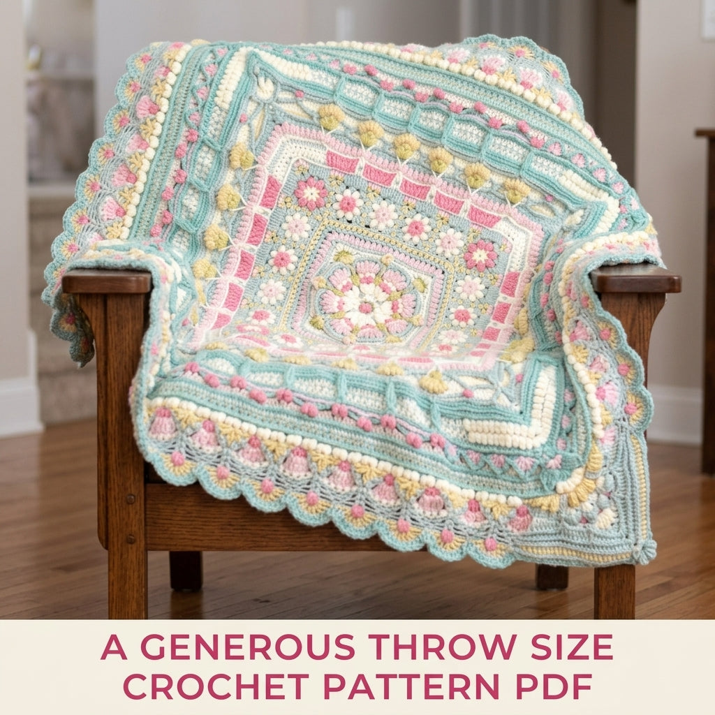 Mint Daisy Mandala Blanket Crochet Pattern PDF – Textured Daisy Square Throw