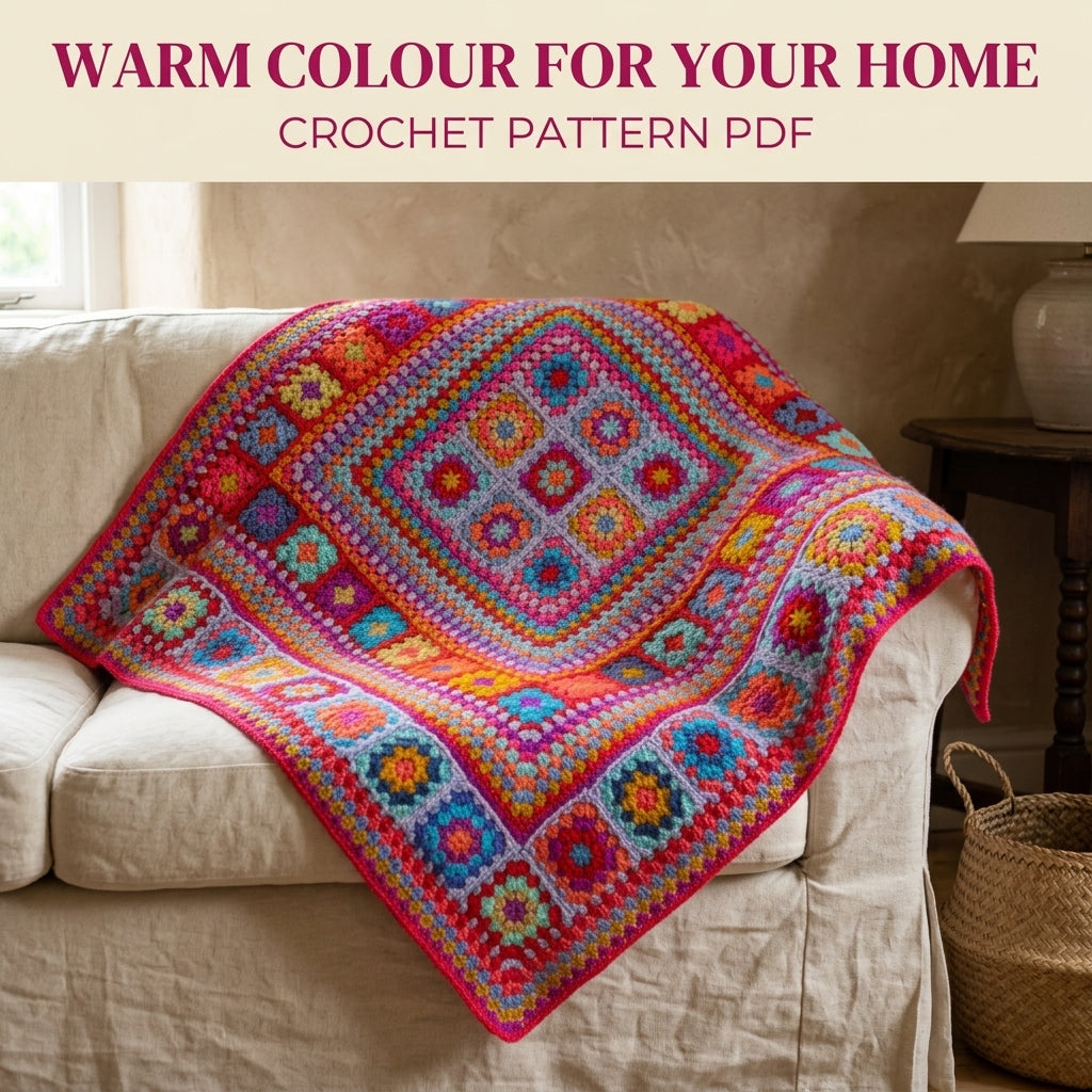Sunset Granny Medallion Blanket Crochet Pattern PDF – Bright Pink and Orange Granny Throw