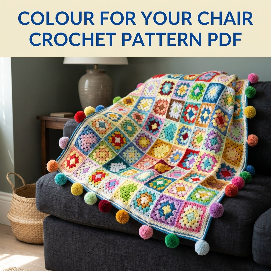 Rainbow Granny Square Pompom Blanket Crochet Pattern PDF – Scrap Throw with Pompoms