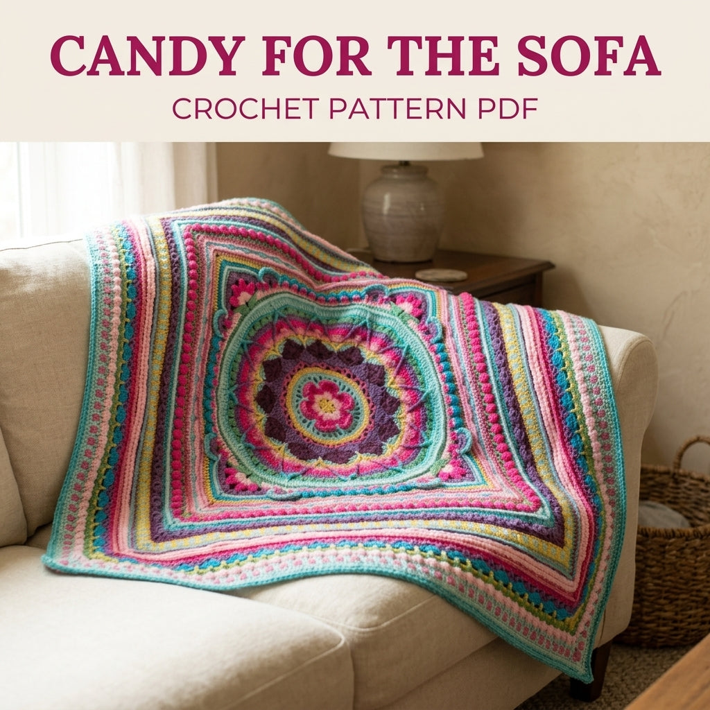 Candy Sunburst Mandala Blanket Crochet Pattern PDF – Bright Textured Square Throw
