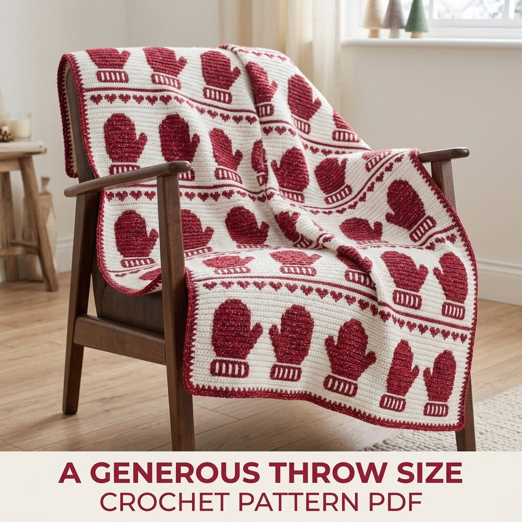 Mitten Crochet Blanket Pattern PDF – Christmas Tapestry Crochet Throw in Red and White
