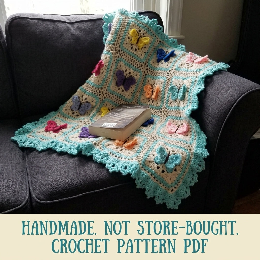 Butterfly Granny Square Baby Blanket Crochet Pattern PDF – 3D Butterfly