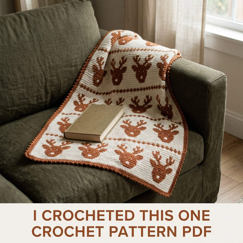 Reindeer Crochet Blanket Pattern PDF – Christmas Tapestry Crochet Throw in Copper and White