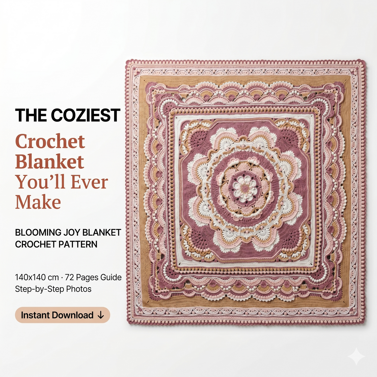 Blooming Joy Crochet Blanket Pattern: Vintage Vibe Photo Tutorial (PDF)