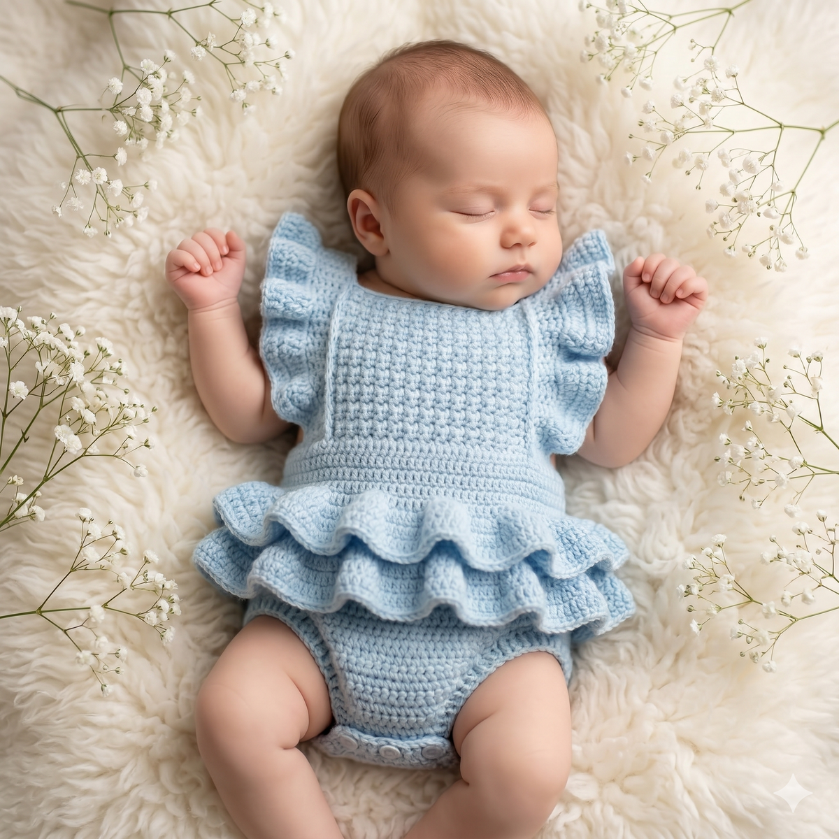 Blue Ruffle Baby Romper Crochet Pattern | Vintage Sunsuit (0-6 Months) (PDF Pattern)