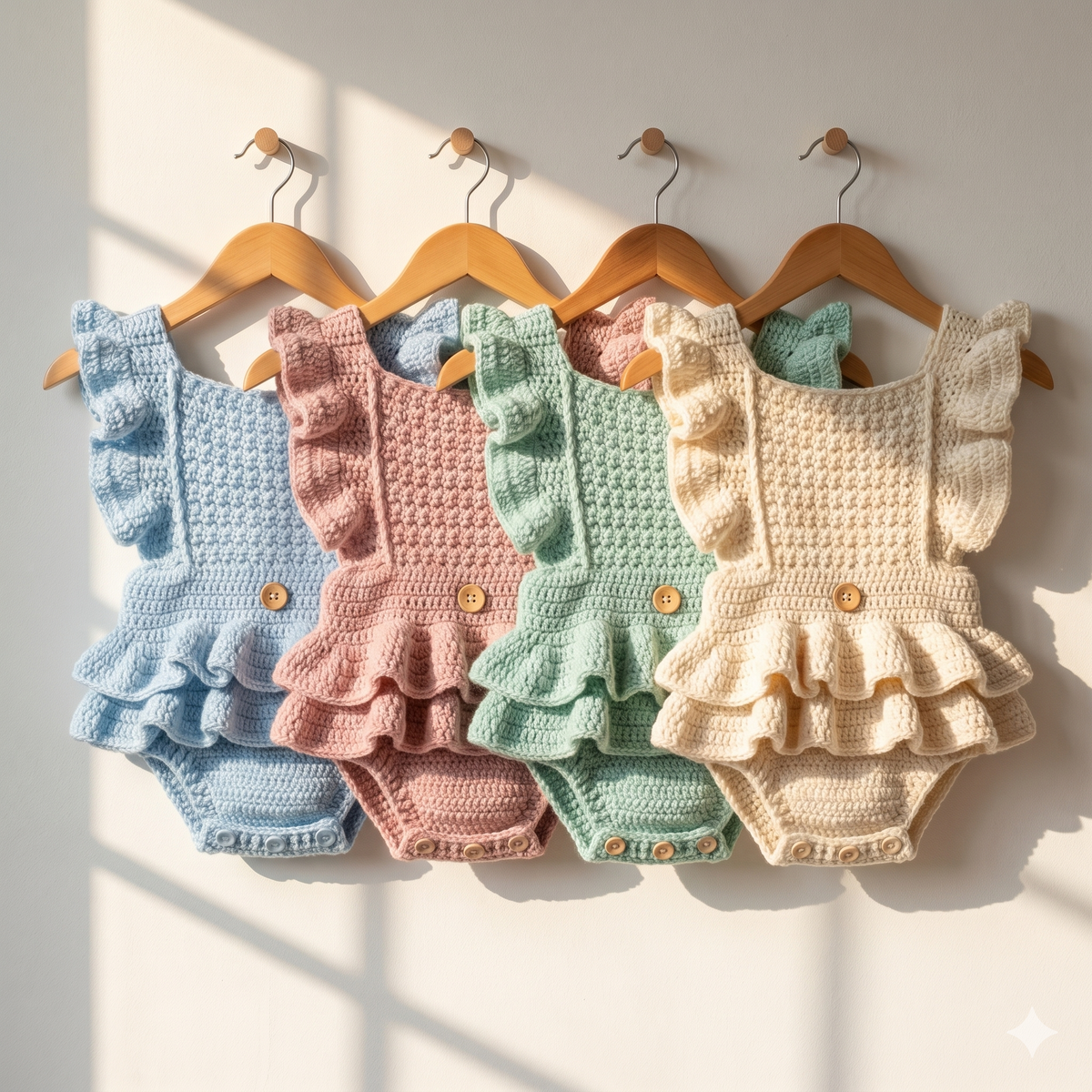 Blue Ruffle Baby Romper Crochet Pattern | Vintage Sunsuit (0-6 Months) (PDF Pattern)