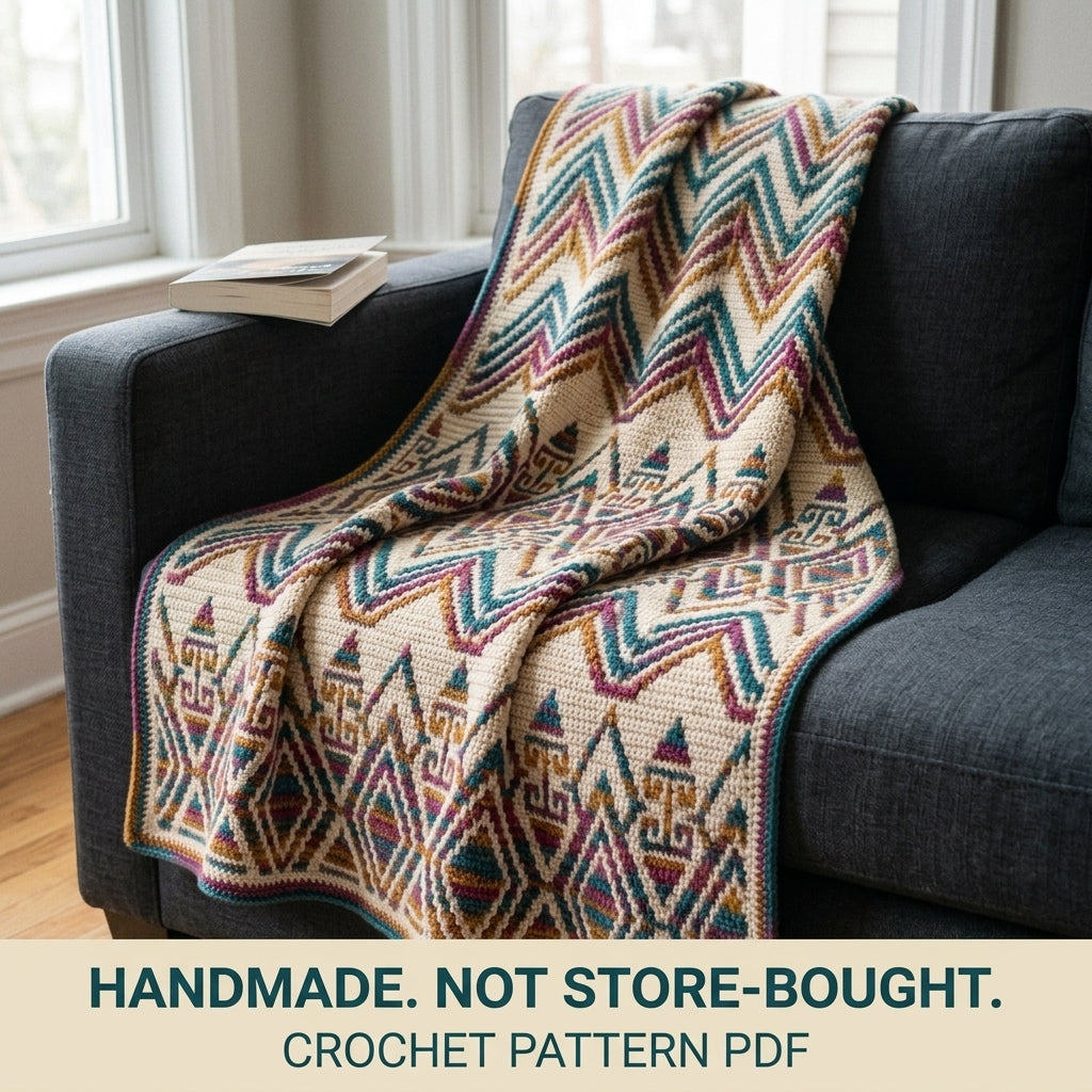 Chevron Mosaic Crochet Blanket Pattern PDF, Overlay Mosaic Throw, Chevron and Diamond Blanket, Chart and Written Rows, 2 Sizes