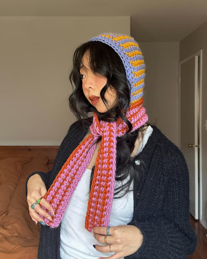 Crochet Bow Bonnet Hood Scarf Pattern
