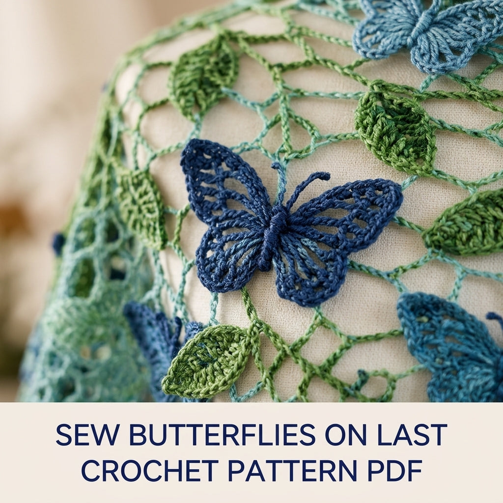 Butterfly Shawl Crochet Pattern PDF – Lace Net Shawl with Butterflies and Leaves