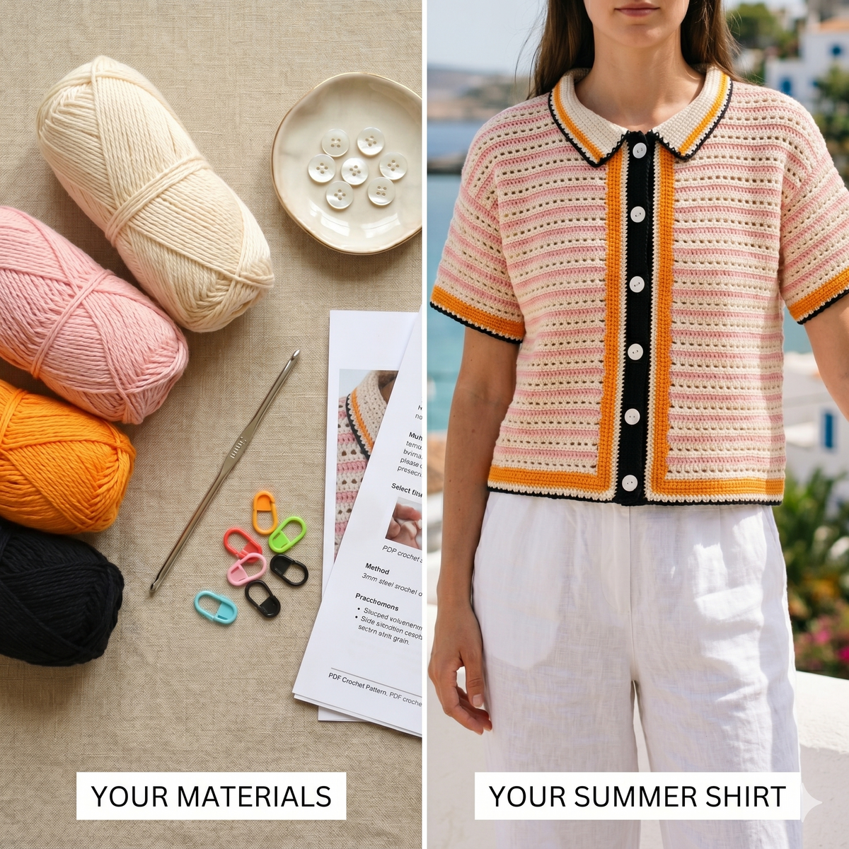 Crochet Button up Shirt Pattern for women - Crochet Summer Top Pattern - Women Size (S to XXL) - Pdf Files in English & French