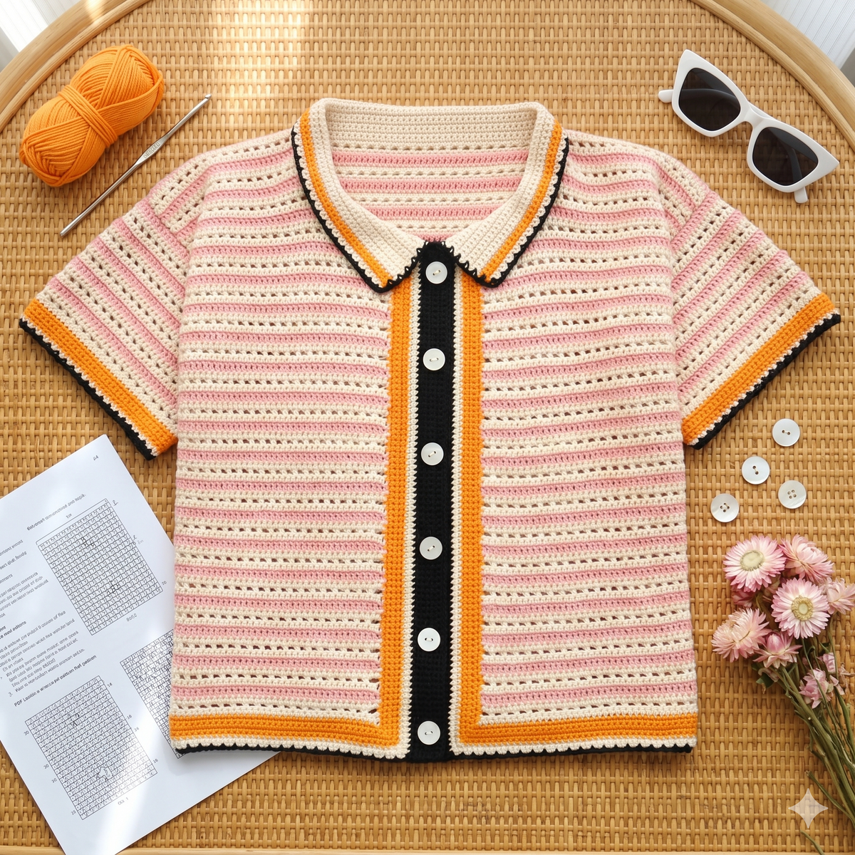 Crochet Button up Shirt Pattern for women - Crochet Summer Top Pattern - Women Size (S to XXL) - Pdf Files in English & French