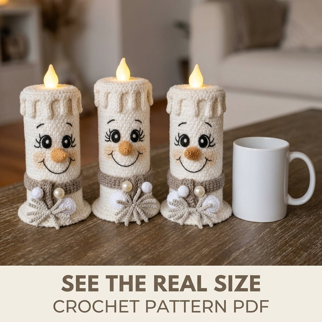 Snowman Candle Cozy Set Crochet Pattern PDF – LED Candle Covers