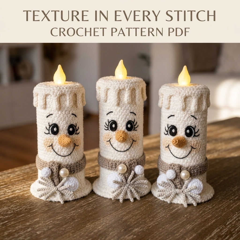 Snowman Candle Cozy Set Crochet Pattern PDF – LED Candle Covers