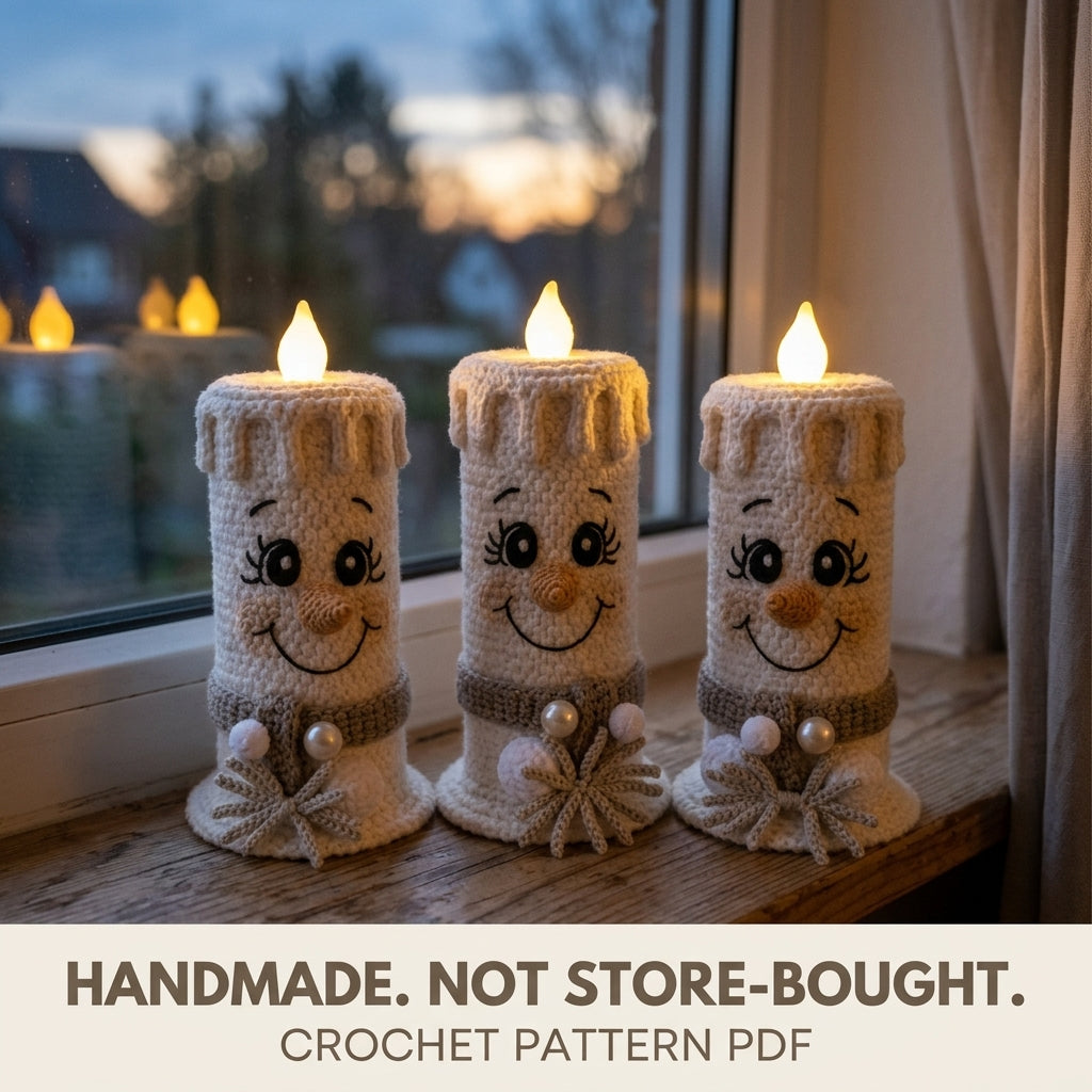 Snowman Candle Cozy Set Crochet Pattern PDF – LED Candle Covers