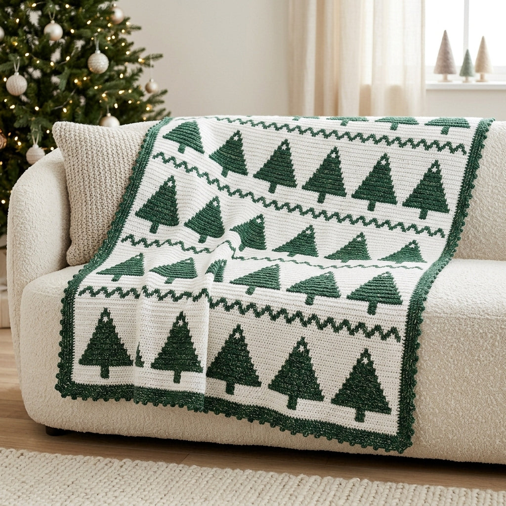 Christmas Tree Crochet Blanket Pattern PDF – Tapestry Crochet Throw in Green and White
