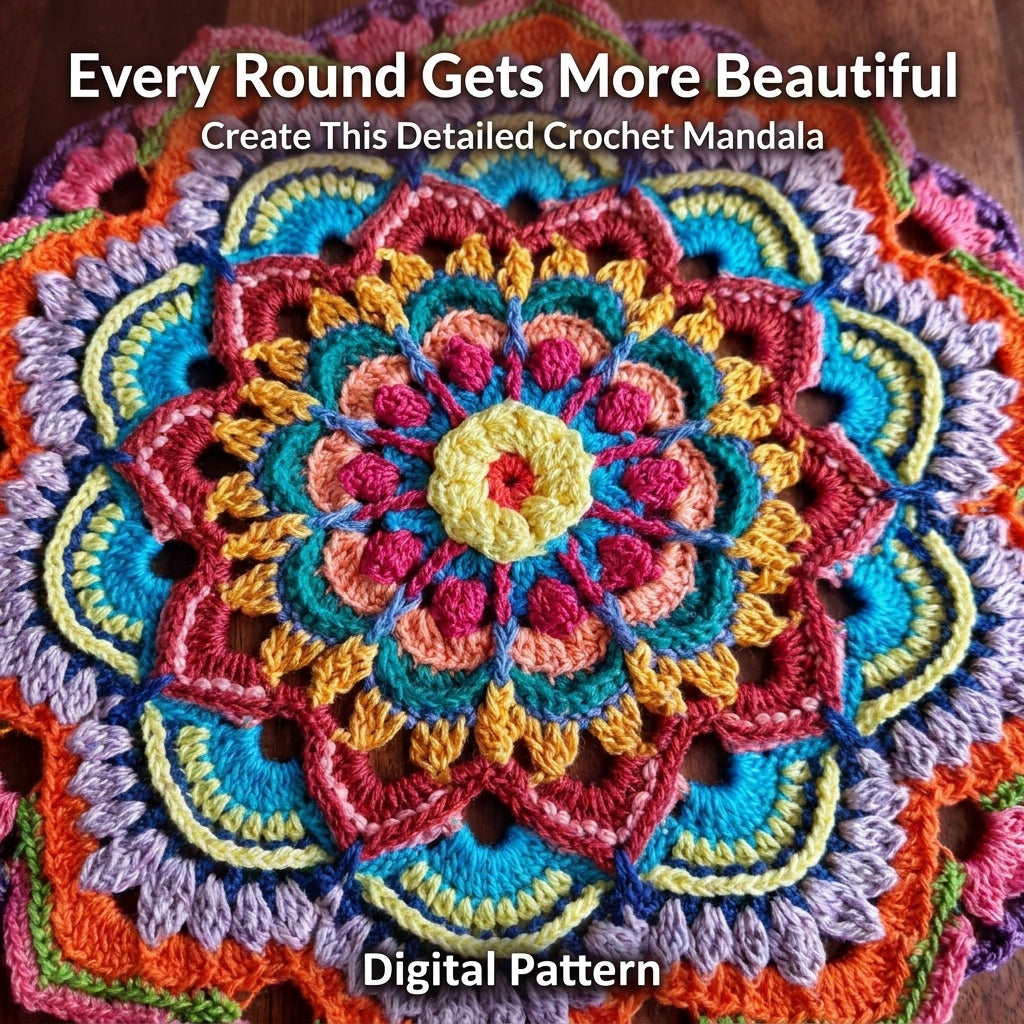 Overlay Crochet Mandala Pattern | Layered Petal Table Topper & Centrepiece | Multi-Colour Doily | PDF Instant Download