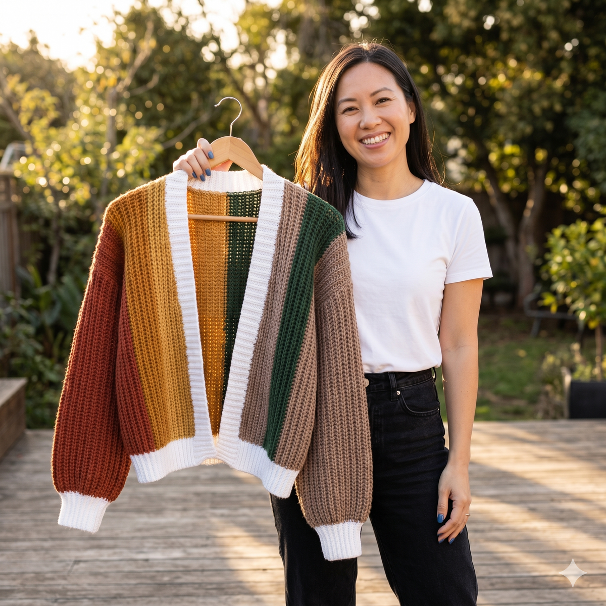 Colorful Crochet Cardigan PDF Pattern, Striped Pullover Jacket Tutorial, Beginner Knit-Look Guide, Instant Digital Download DIY