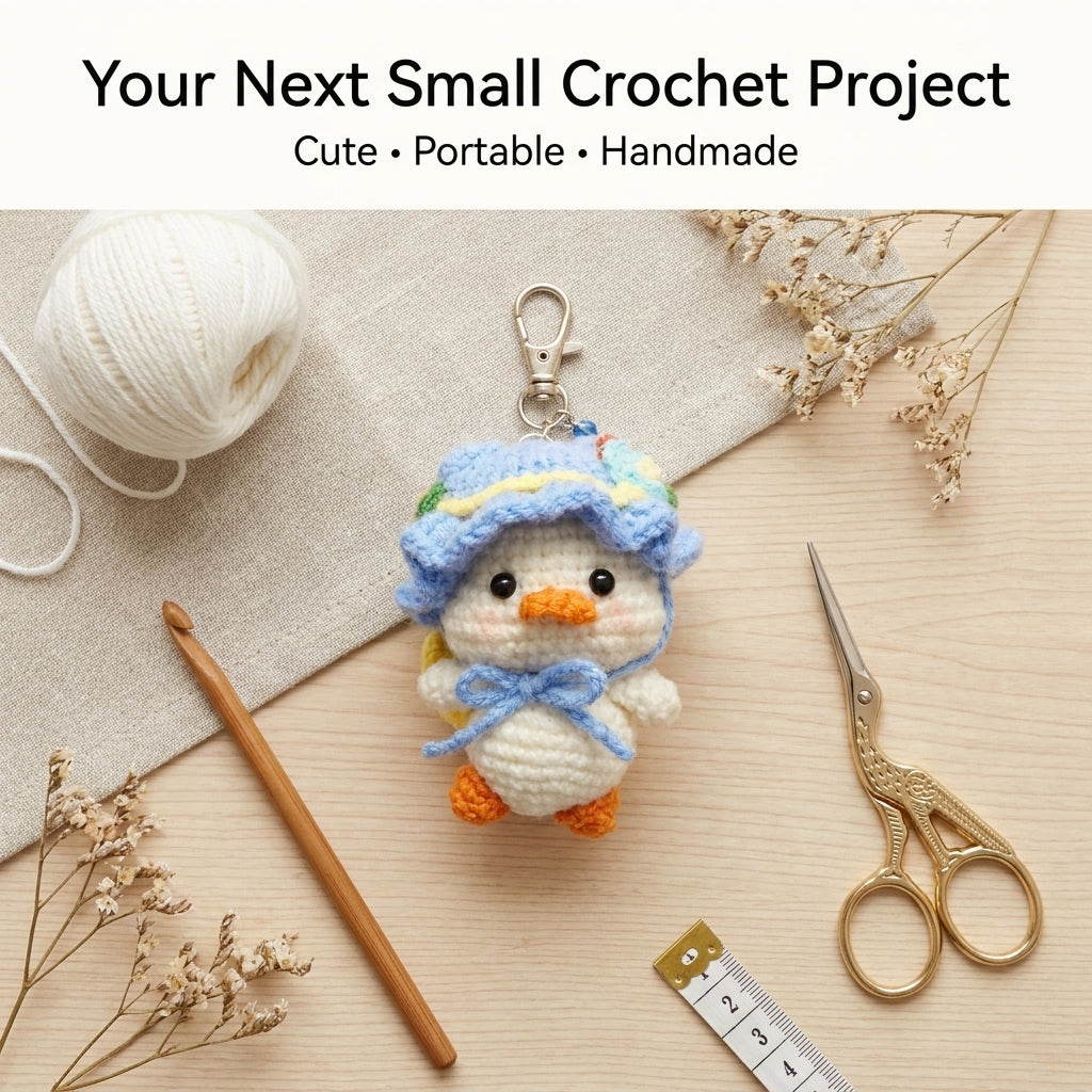 Duck Amigurumi Keychain Crochet Pattern | Mini Duckling with Removable Bonnet Hat | Beginner Amigurumi | PDF Instant Download