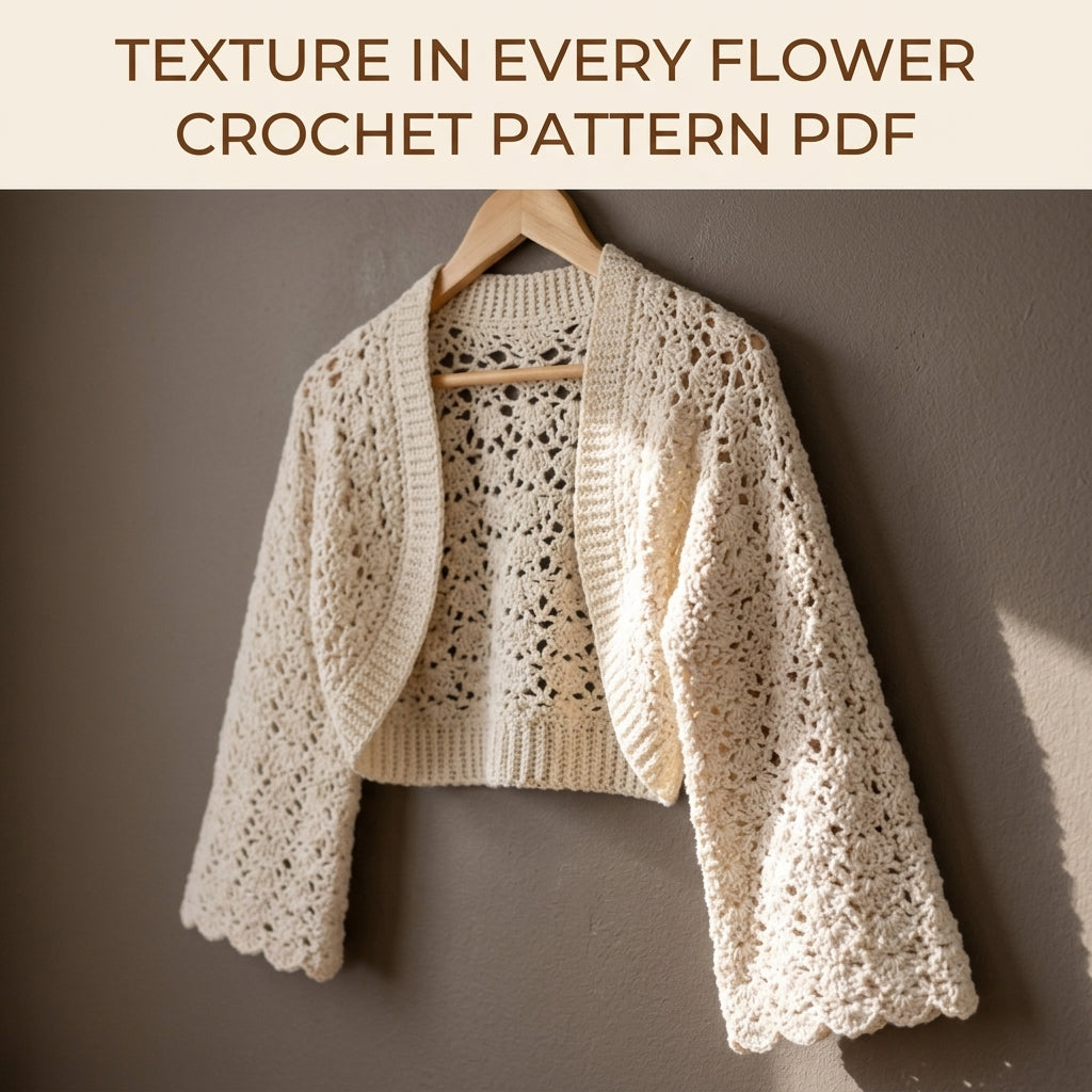 Lace Bolero Shrug Crochet Pattern PDF – Cropped Lace Shrug with Bell Sleeves