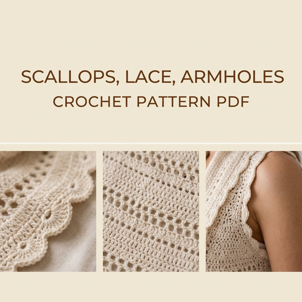 Lace Circle Vest Crochet Pattern PDF – Cascading Sleeveless Vest with Scalloped Edge