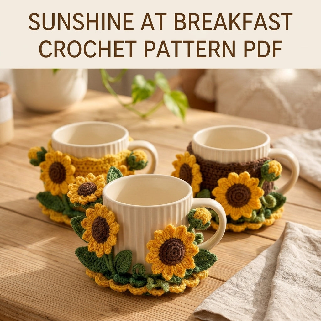Sunflower Mug Cozy and Coaster Set Crochet Pattern PDF – Mug Rug