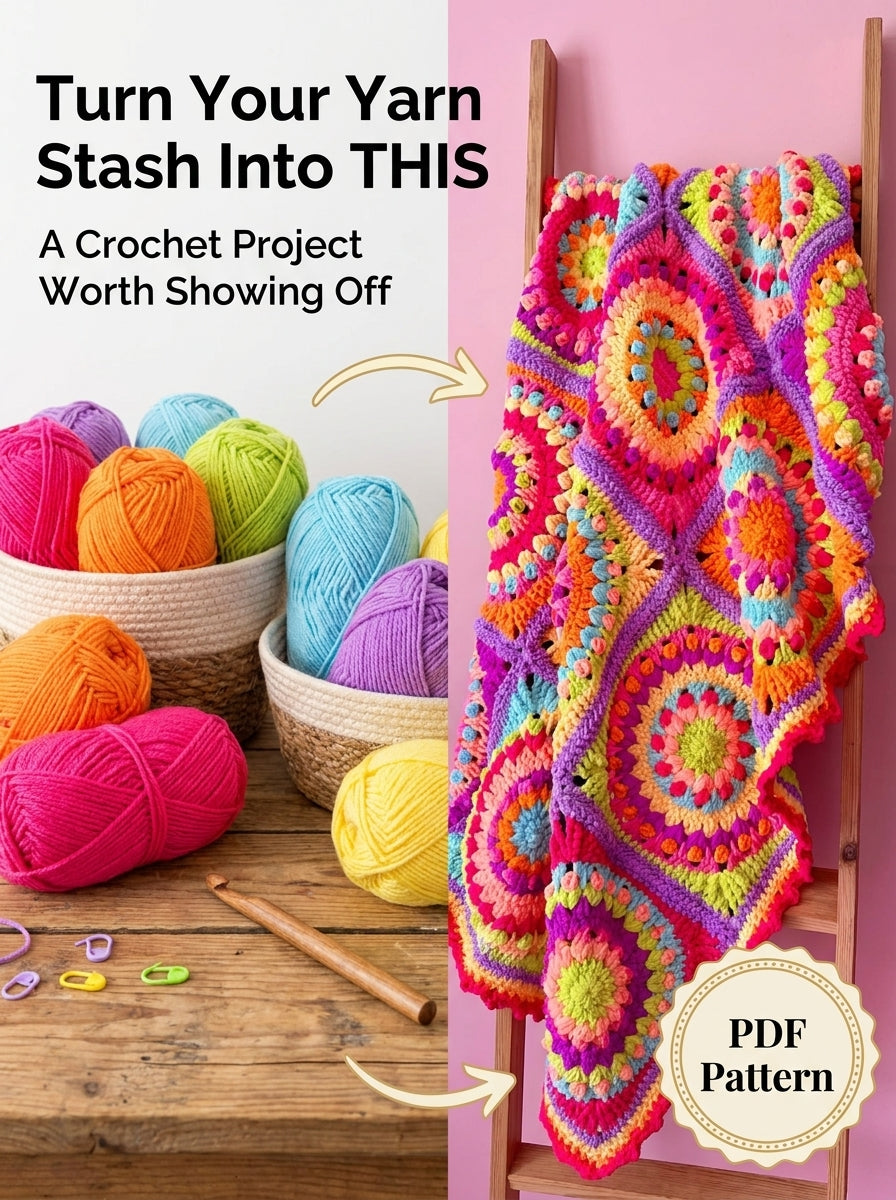 Neon Rainbow Puff Granny Square Blanket Crochet Pattern