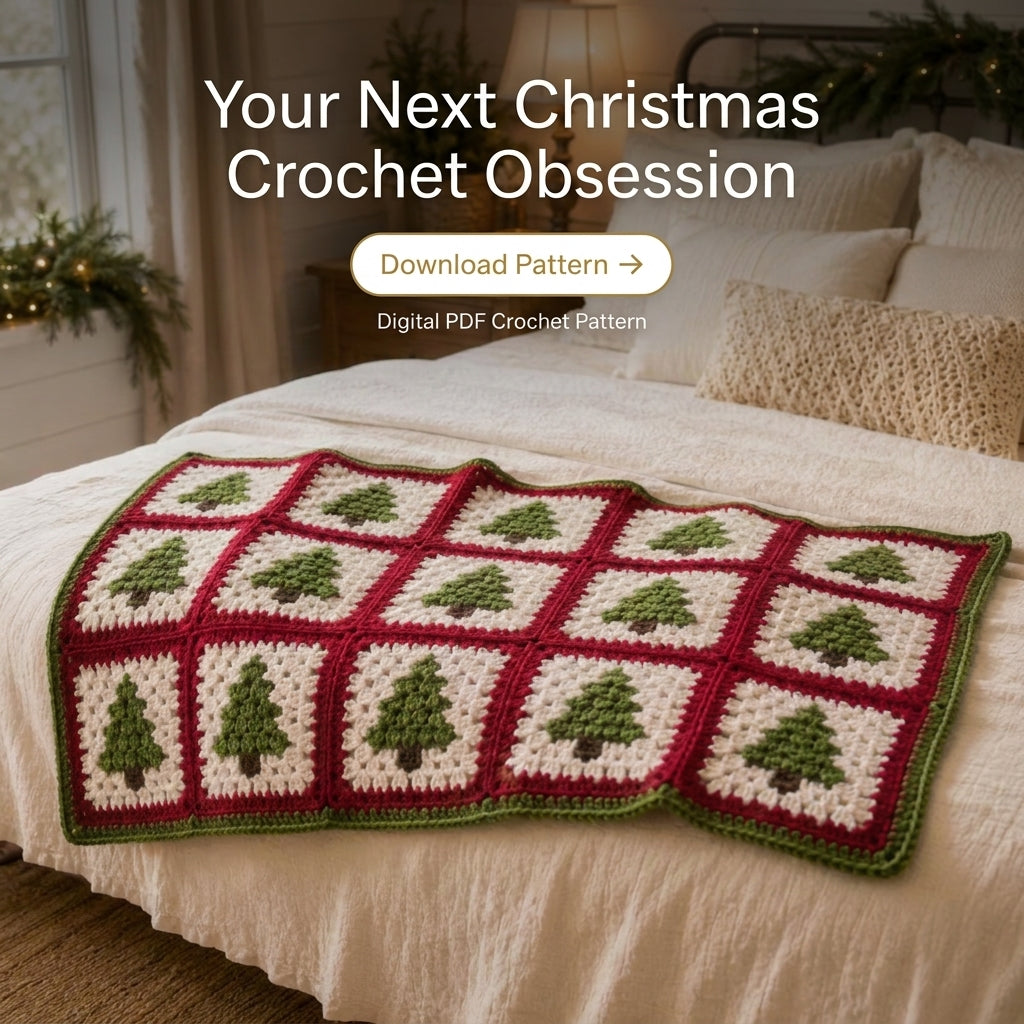 Christmas Tree Granny Square Blanket Crochet Pattern — Festive Throw in Red, Green and Cream, 4 Sizes, US Terms, PDF Download