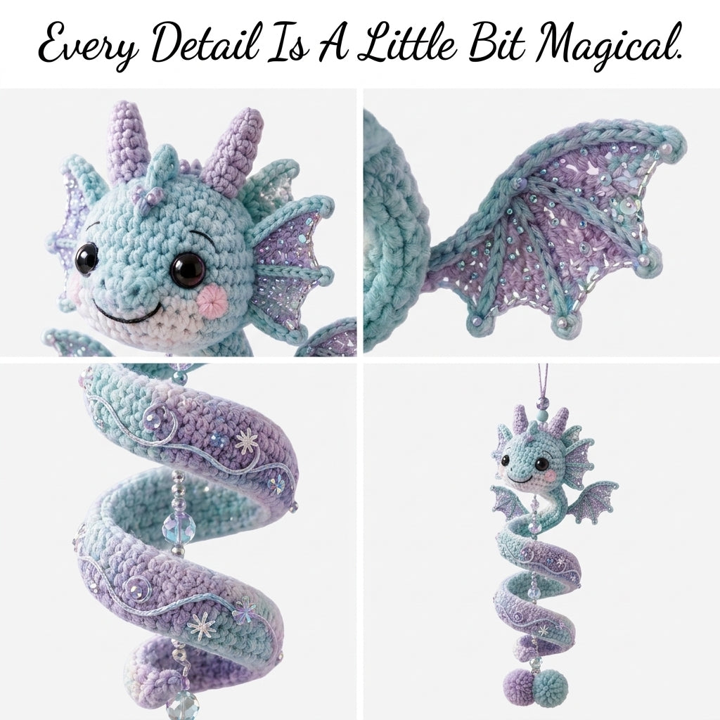 Spiral Dragon Crochet Pattern — Amigurumi Car Charm & Suncatcher with Beaded Tail, PDF Download