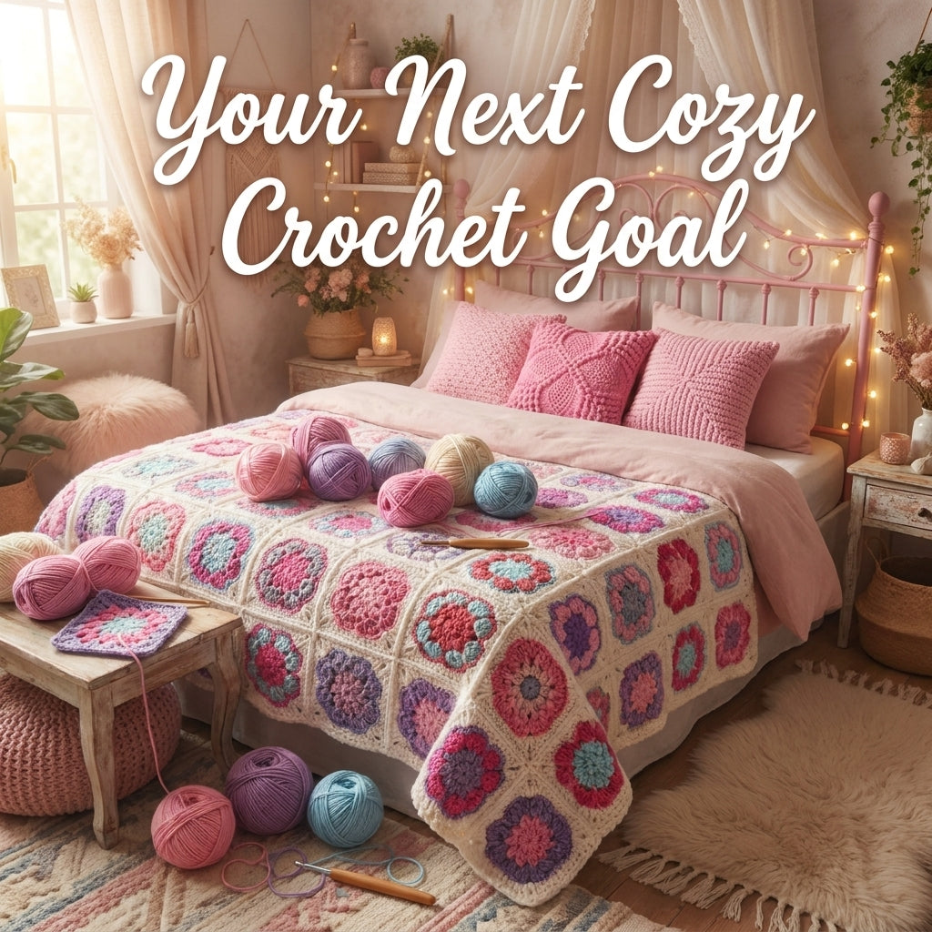 Flower Granny Square Bedspread Crochet Pattern — White-Framed Vintage Afghan with Popcorn Petals, US Terms, PDF Download