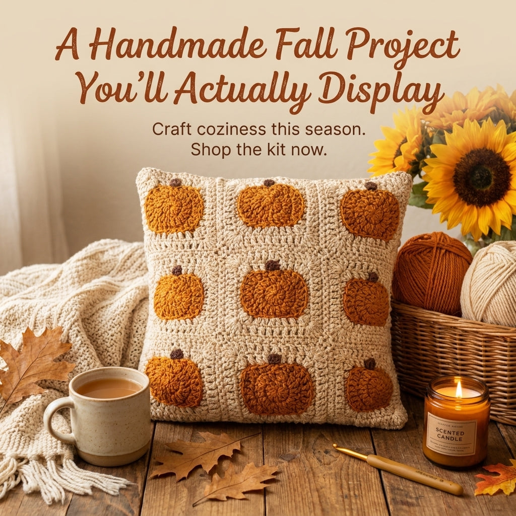 Pumpkin Granny Square Cushion Crochet Pattern — Autumn Pillow Cover in Cream and Rust, US Terms, PDF Download