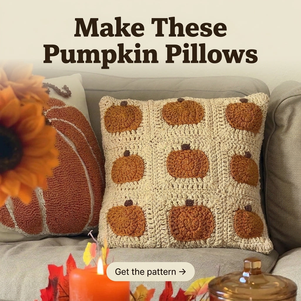 Pumpkin Granny Square Cushion Crochet Pattern — Autumn Pillow Cover in Cream and Rust, US Terms, PDF Download